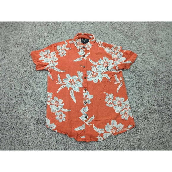 Billabong Button‎ Up Shirt Mens Small Orange Floral Short Sleeve 100% Rayon - Picture 1 of 6